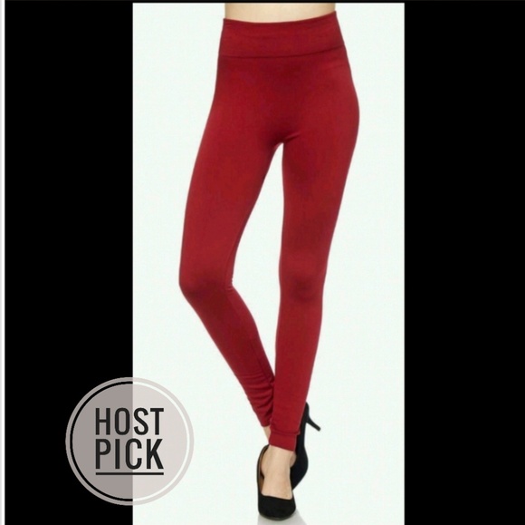 Pants - Last! Dark Red Fleece Lined Leggings
